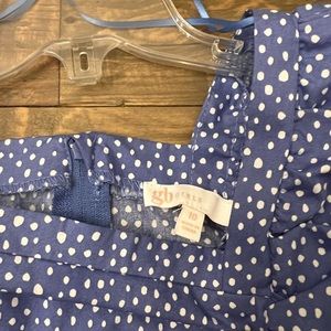 Girl’s blue and white polka dot flare GB girls dress, size 10
